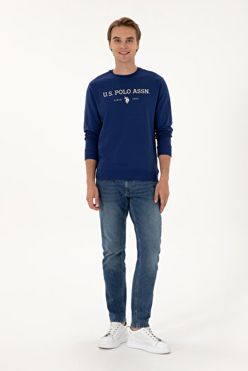 U.S. Polo Assn. Erkek Regular Fit Bisiklet Yaka İndigo İnce Basic Sweatshirt 50313743-VR028