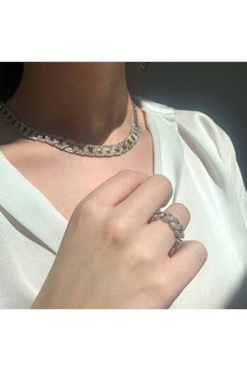 Bijuteria SORELLY Inel Mobil Argint Cuban Link cu Pietre Zirconia 21