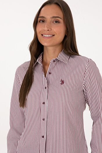 U.S. Polo Assn. Women's Burgundy Striped Long Sleeve Shirt 50316492-Vr177