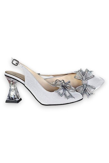 Elit 6371 Gray Tulle Women's Heeled Shoes with Bow Detail