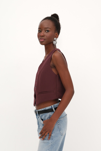 Addax Buttoned Vest with Pocket Detail Y13707-Z3
