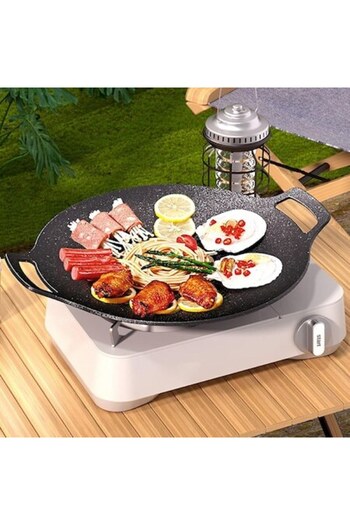 HOZRO HOZRO Japanese Round Hotplate, with Side Handles – Multi-Layered Grill with Non-Stick Coating, 36
