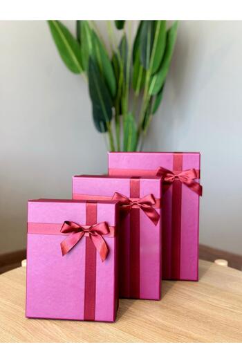 KOLİX Decorative Fuchsia Bowknot 3-Piece Gift Box Set Rigid Cardboard Rigid Box Gift Box