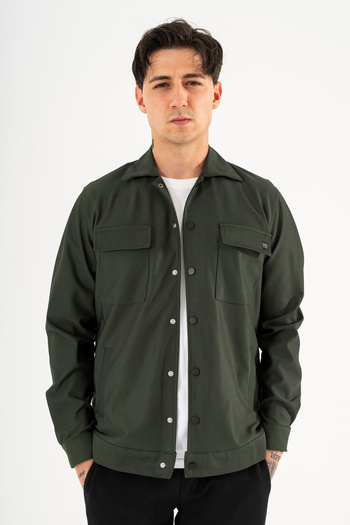 Souris Men's Khaki Relaxed Fit Shirt Jacket with Flap Double Pockets and Snap Fasteners