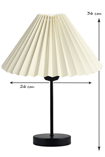 EvLight Liora Metal Black Legged Pleated Cream Fabric Nightstand Head Lampshade