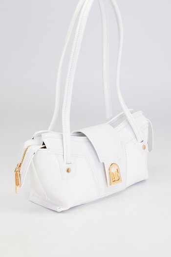 Levidor White Patent Leather Baguette Shoulder Bag