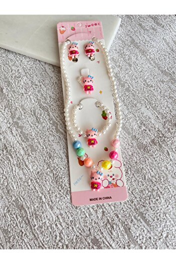 EMKSHOP Children's Gift Set Necklace Bracelet Ring Clip-On Earrings