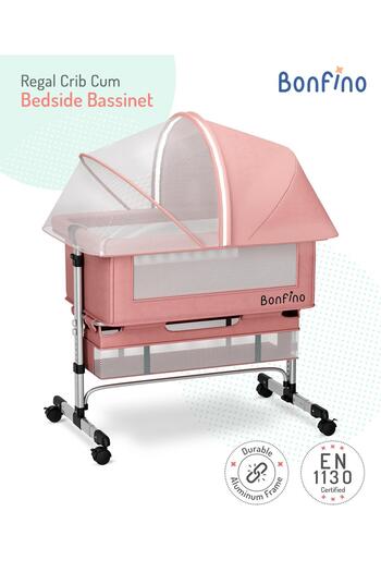 Bonfino Regal Crib & Bedside Bassinet, 0 Months+, 90 x 90 x 75cm - Pink