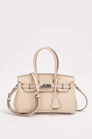 Levidor Cream Mini Lock Detailed Handbag