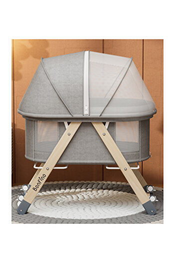 Bonfino Cozy Heaven Foldable Bassinet with Mosquito Net, 0 Months+, 94 x 62 x 22 cm - Grey