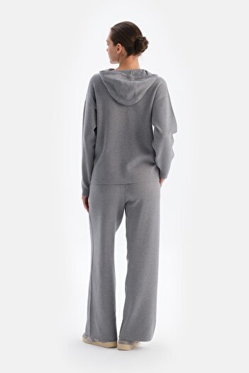 Eros Gray Melange Hooded Soft Button Sweatshirt