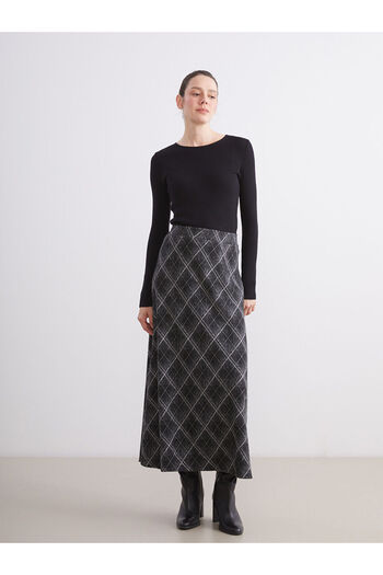 LC Waikiki Black Elastic Waist Baklava Patterned Skirt