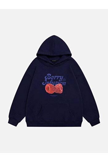 Mad&Calf Унісекс-светр з капюшоном, з принтом Berry Infusion, з флісовою підкладкою, оверсайз