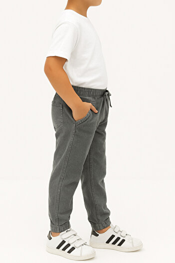 freemen Boy's Gray Jogger Pants Linen Look Casual Comfortable Fit with Pockets