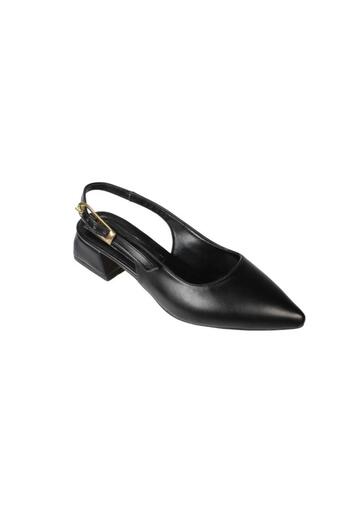 Yaz Kış Ayakkabı Yazkish Women's Black Skin Shoes with Closed Front and Open Back, 4cm Thick Heel