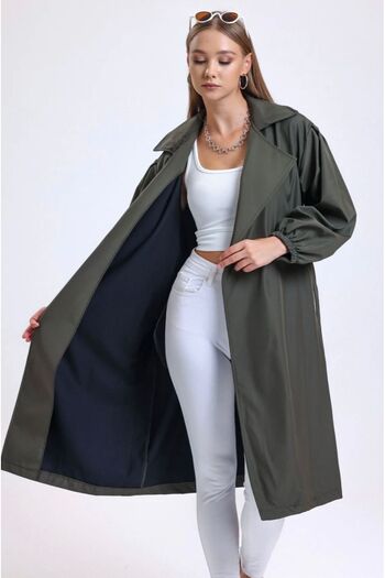 cottonage Women's Double Pocket Balloon Sleeve Belted Trench Coat