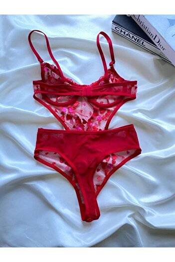 vellora Stylish Bodysuit Set/Red