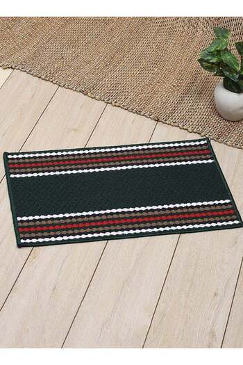 STATUS CONTRACT Anti Slip Front Door Mat | Living Room Rug for Entrance Doors ,Dark Green Doormat with Red, White, a