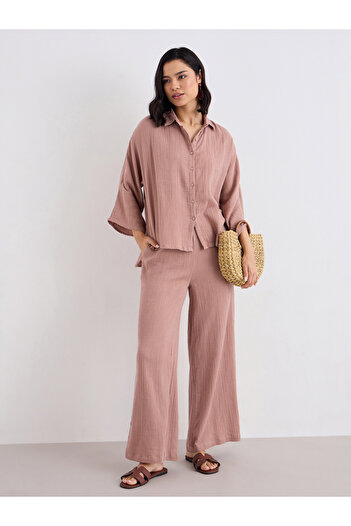 Styli Women Textured Oversized Shirt and Pants Co-Ords