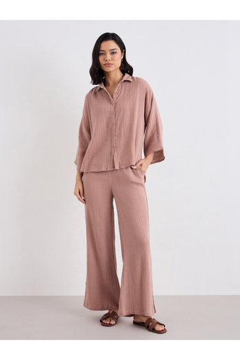 Styli Women Textured Oversized Shirt and Pants Co-Ords