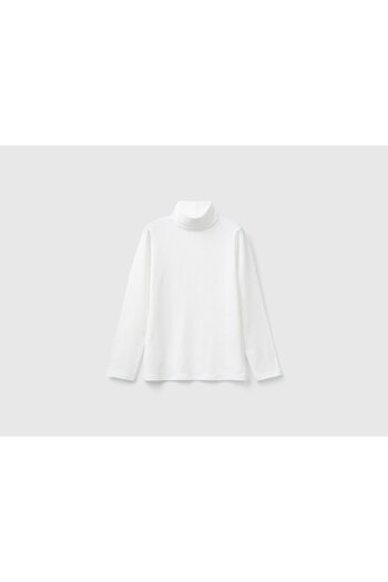 United Colors of Benetton Girl's Ecru Turtleneck Basic T-Shirt