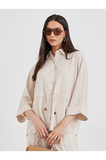 Take Two By Styli Beige Drawcord Waist Shirt and Pants Co-Ords