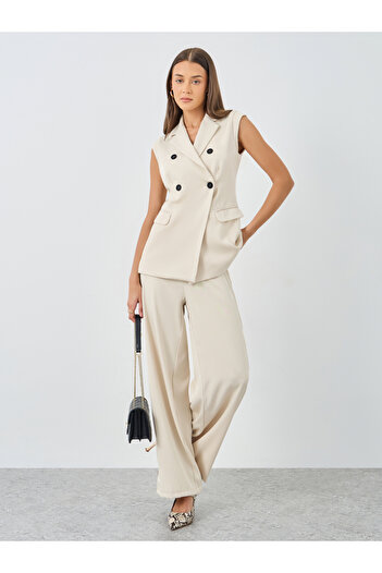 Styli Cream Double Breasted Blazer and Pants Co-Ords