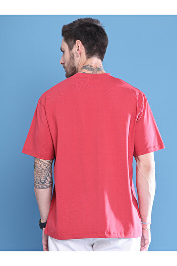 Door74 By Styli Men Red Graphic Print Oversized T-Shirt