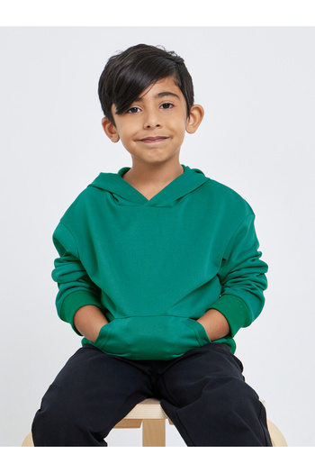 Styli Boys Dark Green Relaxed Fit Hoodie with Front Pocket