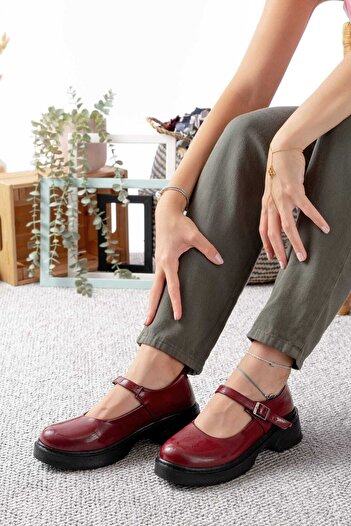 v.s.h velvet Women's Mary Jane Patent Leather Helmet Ankle Buckle Casual Casual Loafer Shoes
