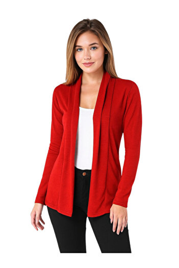 PAUSE By Styli Red Solid Open Front Shrug