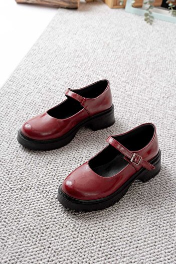 v.s.h velvet Women's Mary Jane Patent Leather Helmet Ankle Buckle Casual Casual Loafer Shoes