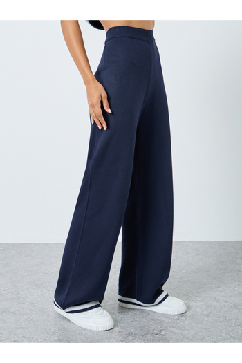 Styli Wide Leg Casual Knit Pants with Contrast Trim