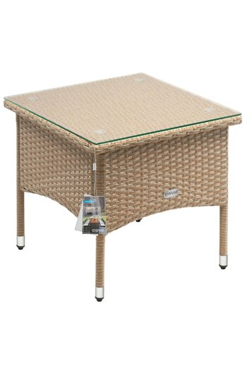 Casaria Terrace/garden/balcony table, Casaria, polyrattan, 5mm tempered glass top, 50 x 50 x 45 cm, Cream