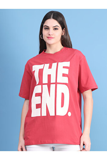 Door74 By Styli Women Red Oversized Graphic Print T-Shirt