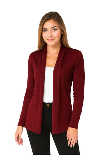 PAUSE By Styli Maroon Solid Open Front Shrug