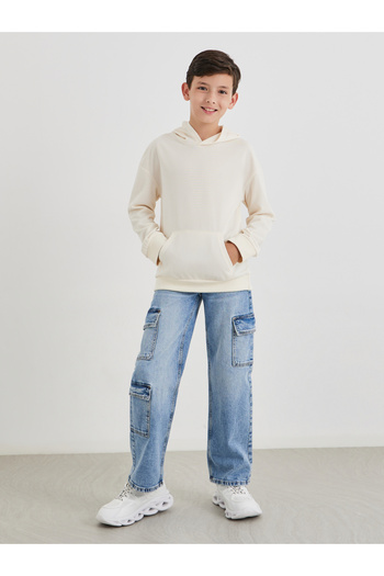 Styli Teen Off White Relaxed Fit Hoodie with Front Pocket