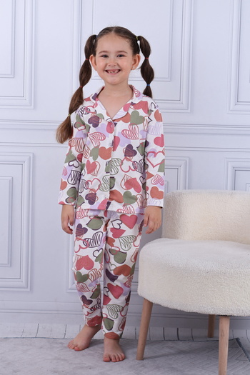 Beka Kids Girl's Front Button Print Pajamas Set 100% Cotton Sleepwear Set