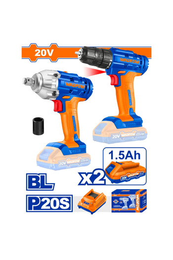 WADFOW 20V Cordless Drill + Impact Wrench Set - WCK2017 (Product includes 2 batteries and charger)