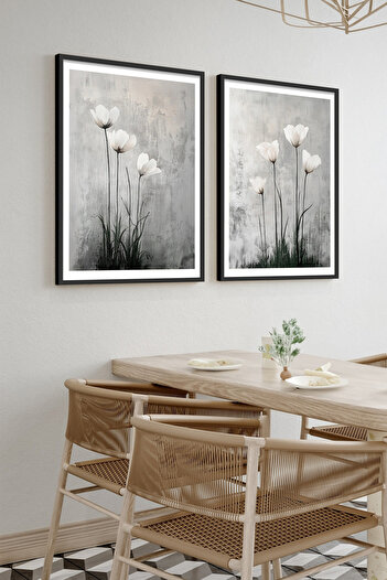 Gepetto Wood Ahşap Çerçeveli 2'li Çiçekli Modern Tablo