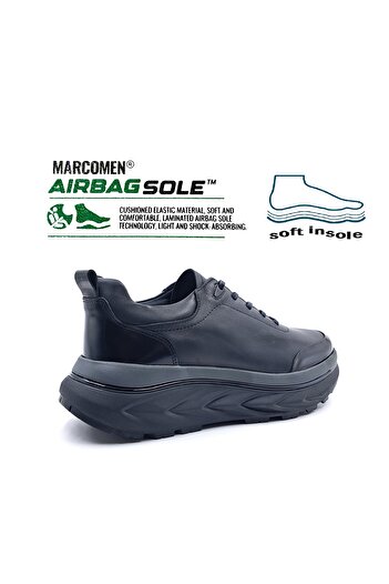 MARCOMEN Genuine Leather High Sole Men's Black Stylish and Comfortable Sneaker Shoes