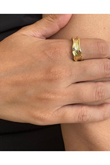 milayk Minimal Blue Stone Wavy Thick Ring