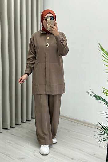 T Moda Store New Season Premium Fabric Full Zipper Closure Starfish Hijab Double Set
