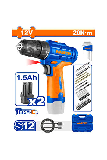 WADFOW 12V Battery Drill with Bag and Accessories - WADFOW WCDS525 (Product includes 2 batteries, charger sold separately)