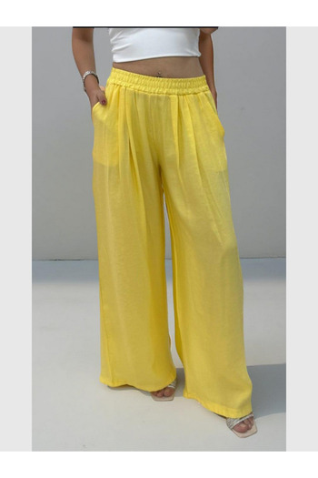 MODA Women's Silky Soft Flowy Fabric Elastic Waist Extra Loose Wide Leg Wide Fit Trousers with Front Pockets