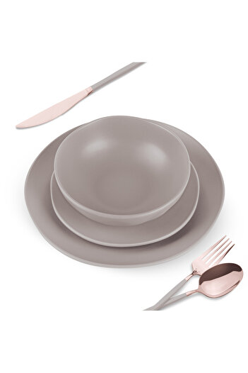 Berlinger Haus Set de cină cu 18 farfurii, potrivit pentru mașina de spălat vase, cuptor cu microunde, colecția Taupe