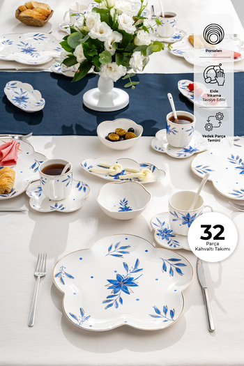 Emsan Intense Blue Porcelain 32 Piece Breakfast / Service Set for 6 Persons