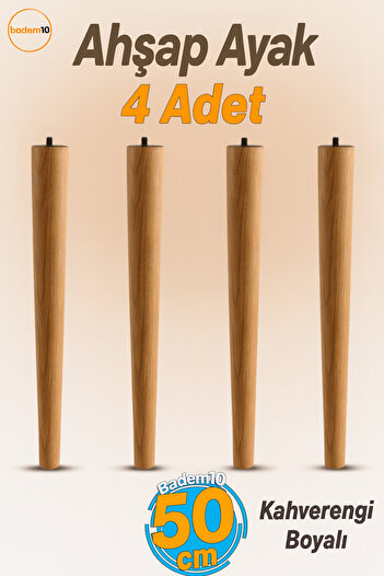 Badem10 Brown Painted (with Apparatus) Wood 50 cm Set of 4 Natural Table Coffee Table Leg Cylinder Modern Legs