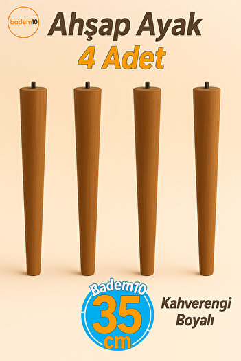 Badem10 35 cm 4-Piece (with Connection Apparatus) Brown Painted Natural Wooden Cylinder Coffee Table Table Leg Feet