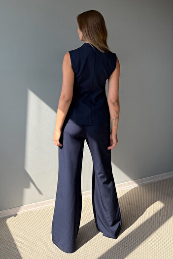 Trendyol Collection Navy Blue Gold Button Detailed Woven Upper-Lower Set Twoaw26Au00107